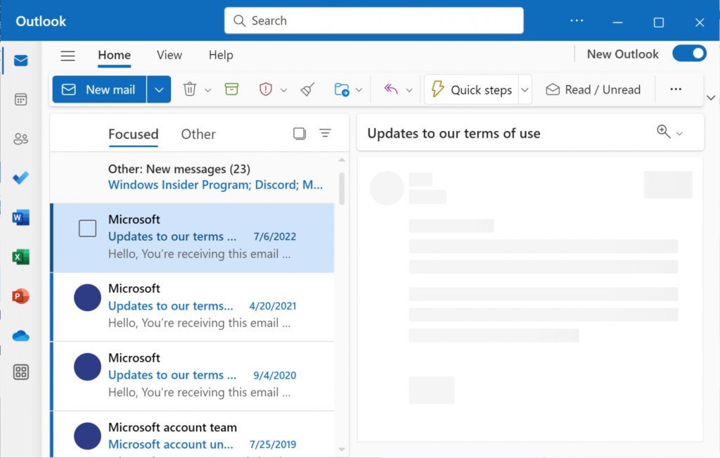 Novo aplicativo Outlook